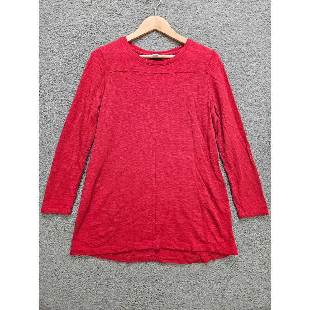 *HEMMED* J. Jill Tunic Top Size M Red Slub Knit Cotton Long Sleeve Pockets